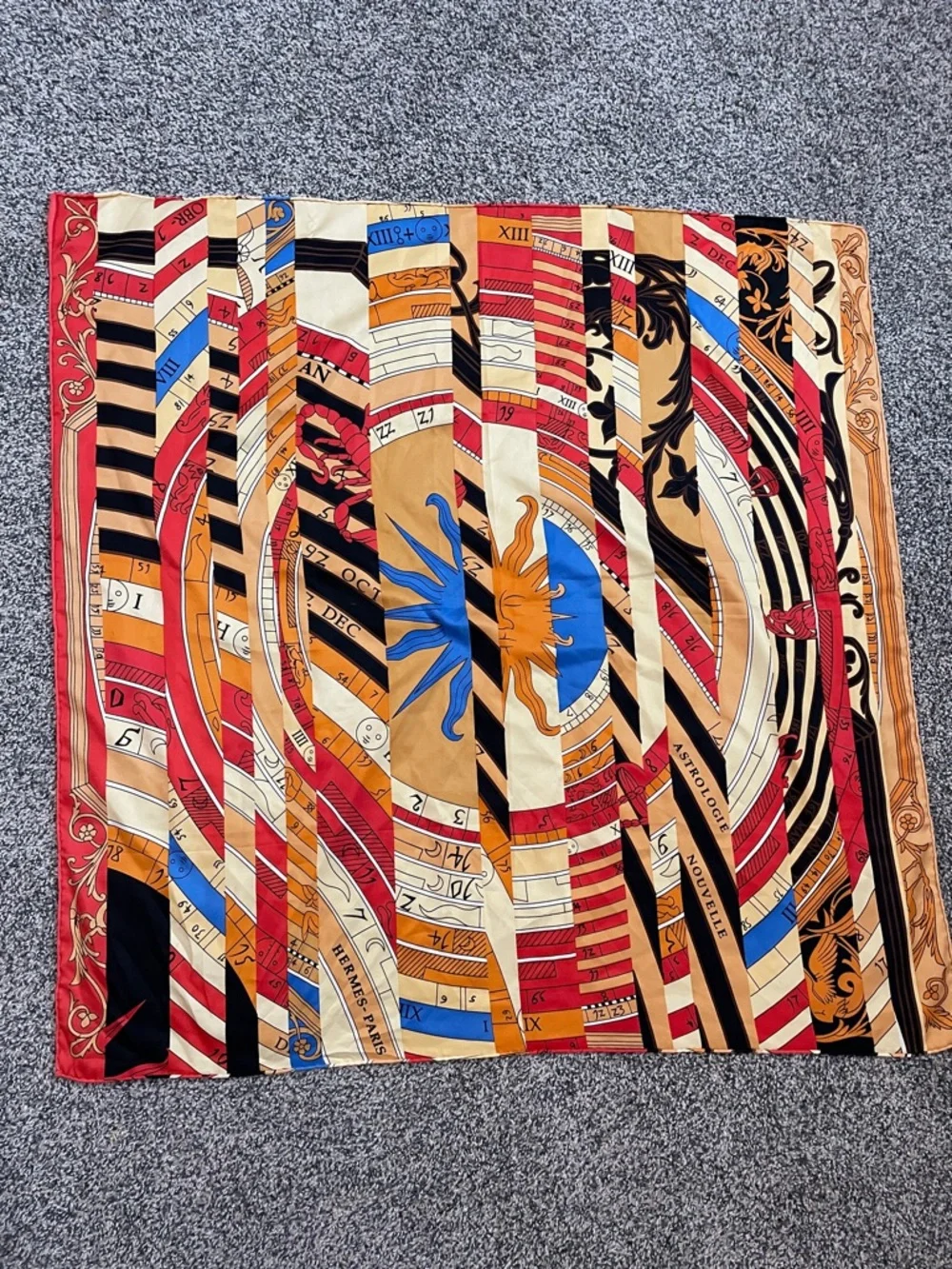 Scarf with Bold Astrological Motif Vibrant Multicolor Unique